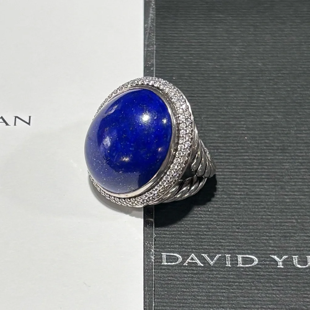 David Yurman Albion Lapis Lazuli Diamond Ring Size 6 Large Cable Statement